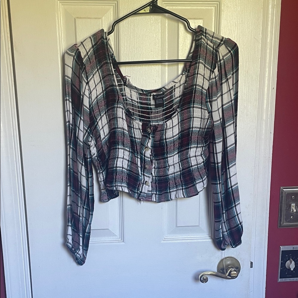 Plaid Crop Button-Up Women's Top